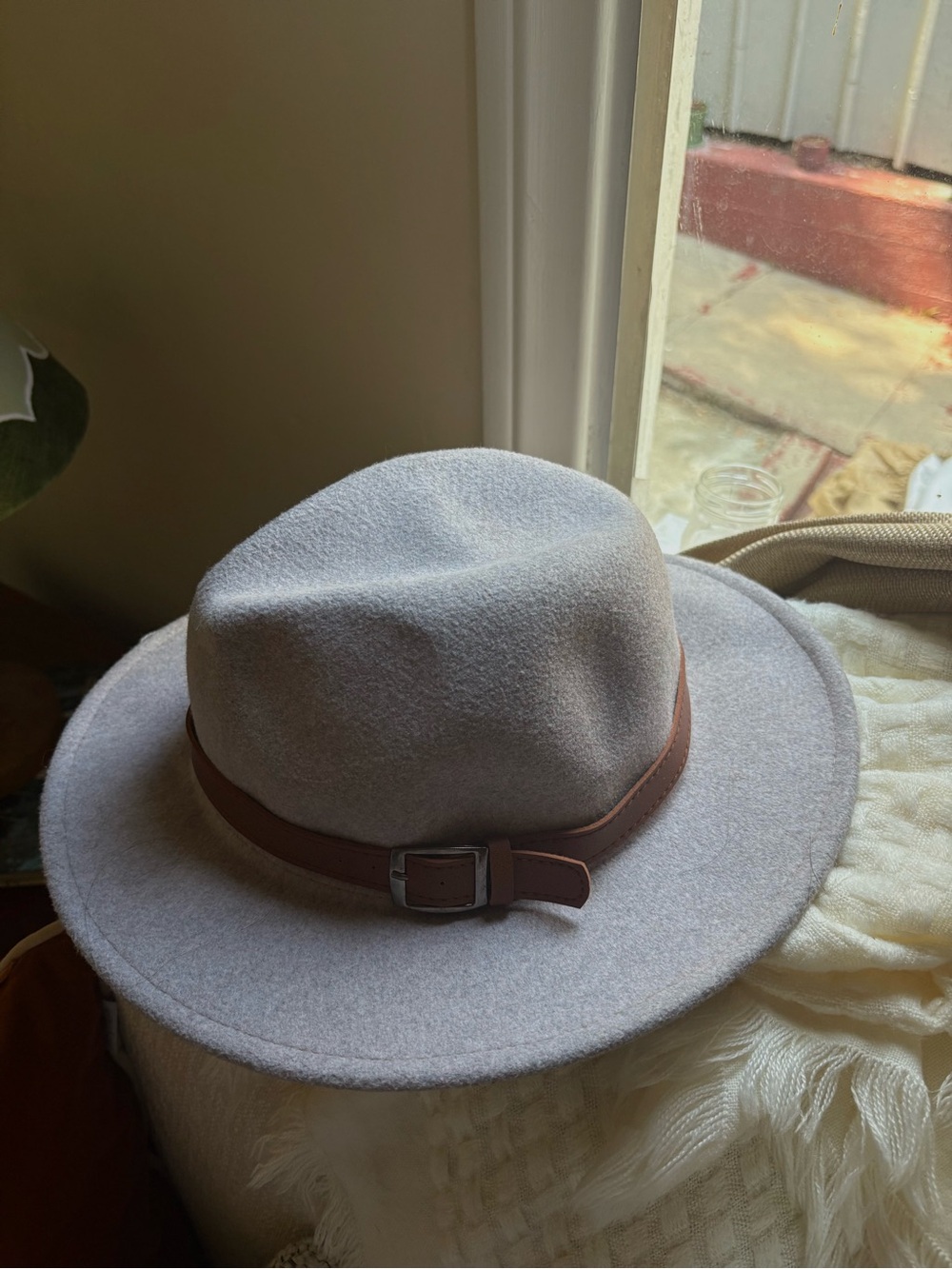 Grey Felt Hat with Leather Belt